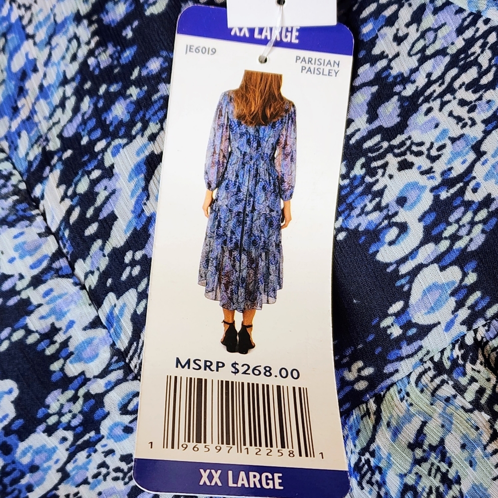 Joie Blue Parisian Paisley Chiffon Balloon Maxi Dress Sz XXL NwT Tiered Ruffles - Picture 12 of 15